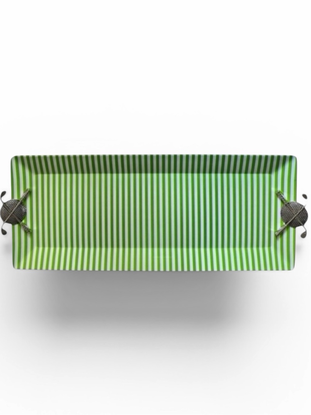 Mud Pie Green and White Stripe Rectangular Golf Handle Melamine Serving Tray